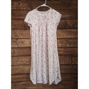 Miss Elaine Petal Pink Floral Princess Nightgown With ruffles Size M Midi Length